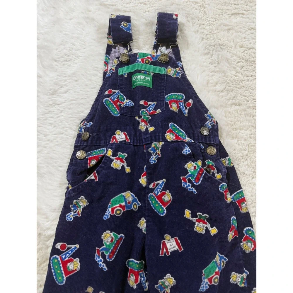 OshKosh B'gosh Overalls 2T Navy Blue Vintage Corduroy Construction Tractor USA